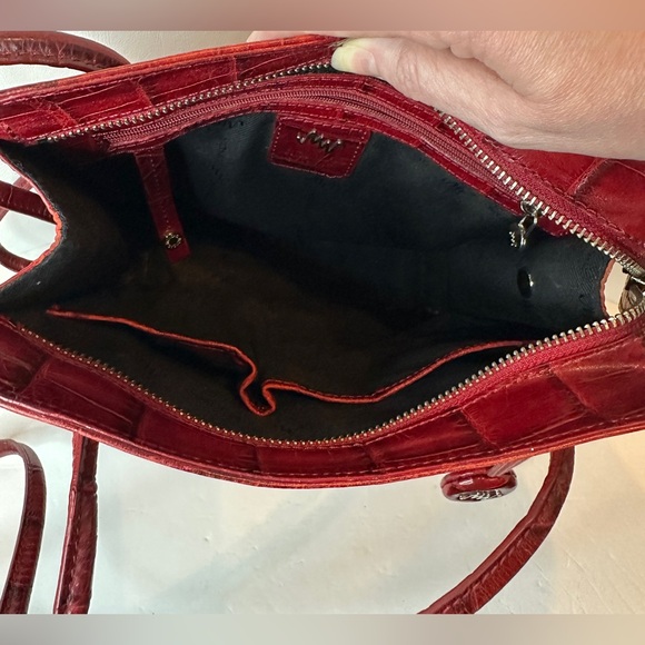 MONSAC Red Crocodile-Embossed Leather Tote Bag Purse W/ Double Handles - Picture 5 of 9